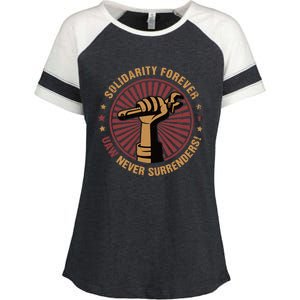 Solidarity Forever UAW Never Surrender UAW Union Strong Enza Ladies Jersey Colorblock Tee