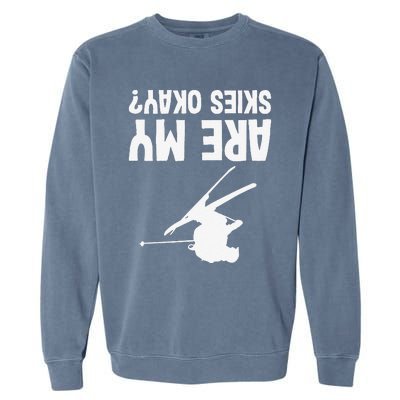 Skiing funny upside down winter sport skier lover Garment-Dyed Sweatshirt