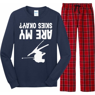 Skiing funny upside down winter sport skier lover Long Sleeve Pajama Set