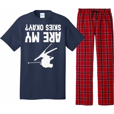 Skiing funny upside down winter sport skier lover Pajama Set