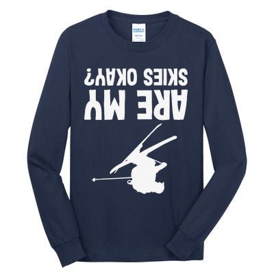 Skiing funny upside down winter sport skier lover Tall Long Sleeve T-Shirt