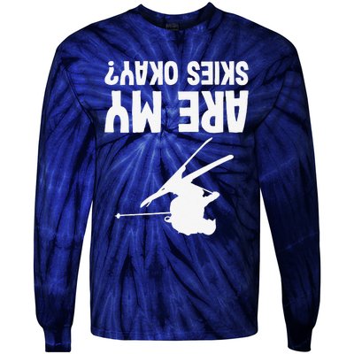 Skiing funny upside down winter sport skier lover Tie-Dye Long Sleeve Shirt