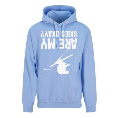 Skiing funny upside down winter sport skier lover Unisex Surf Hoodie