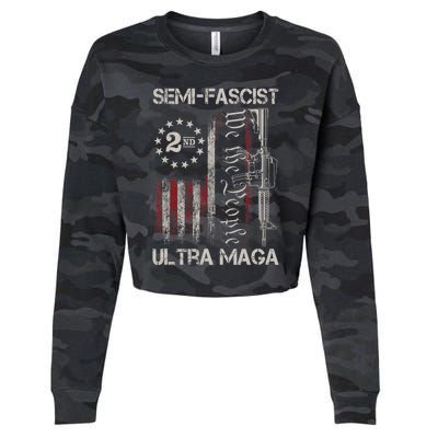 Semi Fascist Ultra Maga Political Humor Biden Quotes US Flag Cropped Pullover Crew