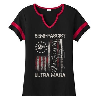 Semi Fascist Ultra Maga Political Humor Biden Quotes US Flag Ladies Halftime Notch Neck Tee