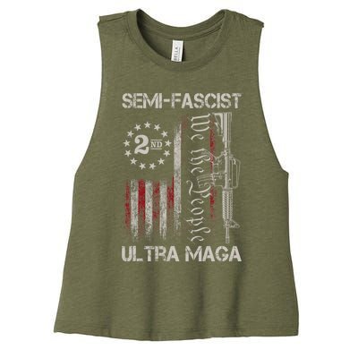 Semi Fascist Ultra Maga Political Humor Biden Quotes US Flag Women's Racerback Cropped Tank