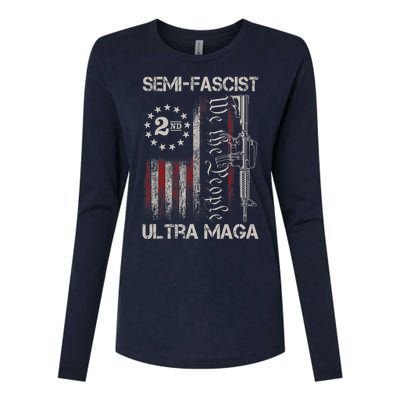 Semi Fascist Ultra Maga Political Humor Biden Quotes US Flag Womens Cotton Relaxed Long Sleeve T-Shirt