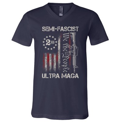 Semi Fascist Ultra Maga Political Humor Biden Quotes US Flag V-Neck T-Shirt