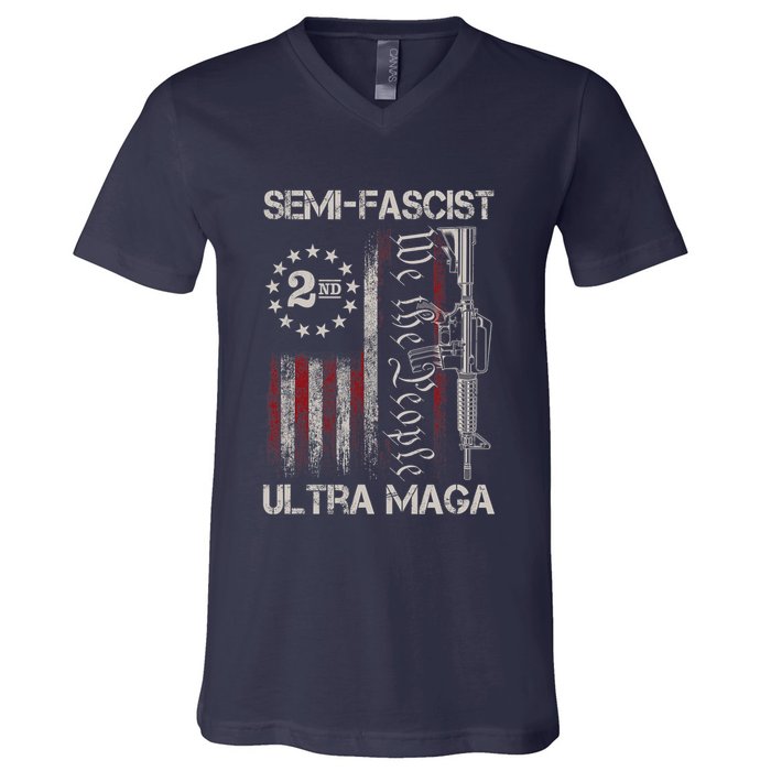 Semi Fascist Ultra Maga Political Humor Biden Quotes US Flag V-Neck T-Shirt