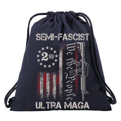 Semi Fascist Ultra Maga Political Humor Biden Quotes US Flag Drawstring Bag