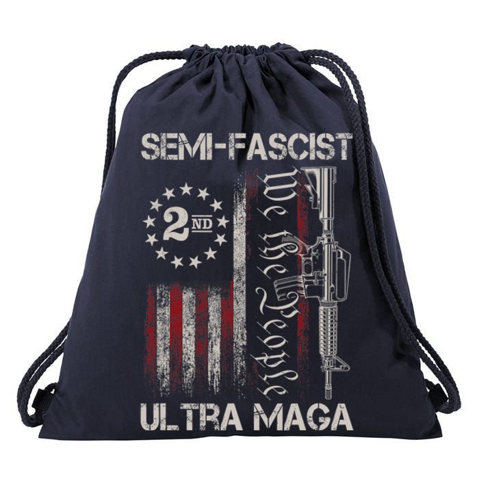 Semi Fascist Ultra Maga Political Humor Biden Quotes US Flag Drawstring Bag