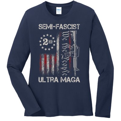 Semi Fascist Ultra Maga Political Humor Biden Quotes US Flag Ladies Long Sleeve Shirt