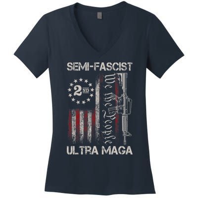 Semi Fascist Ultra Maga Political Humor Biden Quotes US Flag Women's V-Neck T-Shirt