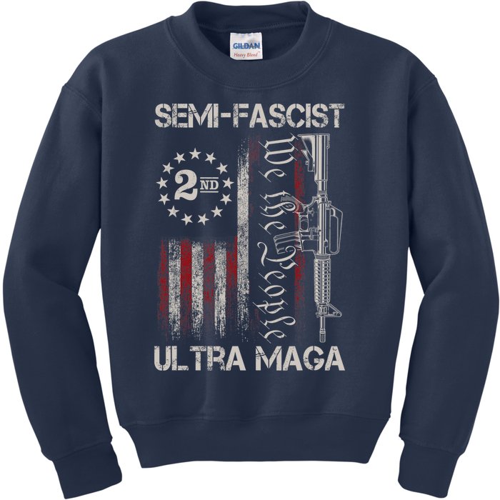 Semi Fascist Ultra Maga Political Humor Biden Quotes US Flag Kids Sweatshirt