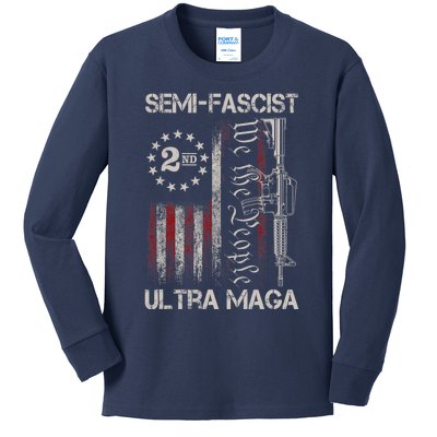 Semi Fascist Ultra Maga Political Humor Biden Quotes US Flag Kids Long Sleeve Shirt