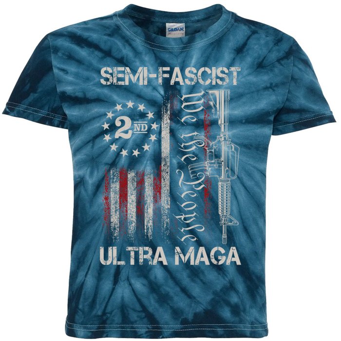 Semi Fascist Ultra Maga Political Humor Biden Quotes US Flag Kids Tie-Dye T-Shirt