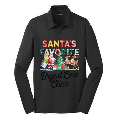 SantaS Favorite Urgent Care Clinic Merry Christmas Silk Touch Performance Long Sleeve Polo