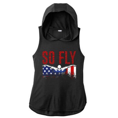 So Fly USA Swimming Team Sports Athlete US Swim Aquatic Ladies PosiCharge Tri-Blend Wicking Draft Hoodie Tank