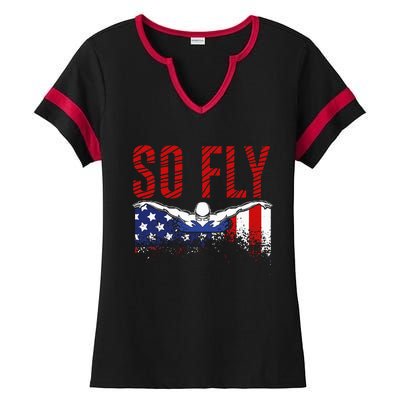 So Fly USA Swimming Team Sports Athlete US Swim Aquatic Ladies Halftime Notch Neck Tee