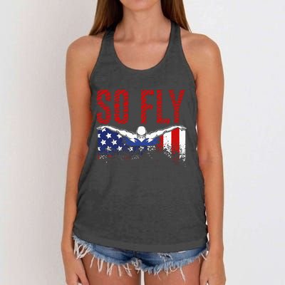 So Fly USA Swimming Team Sports Athlete US Swim Aquatic Women's Knotted Racerback Tank