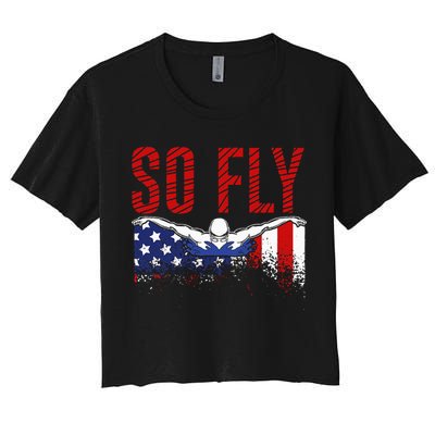 So Fly USA Swimming Team Sports Athlete US Swim Aquatic Crop Top