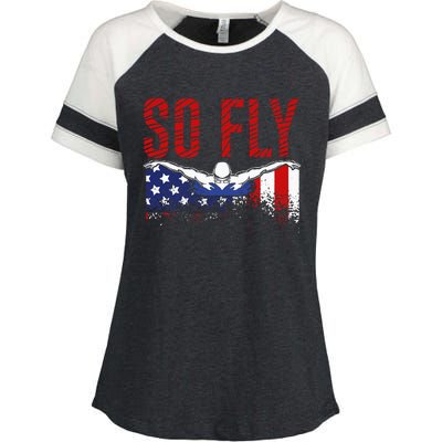 So Fly USA Swimming Team Sports Athlete US Swim Aquatic Enza Ladies Jersey Colorblock Tee