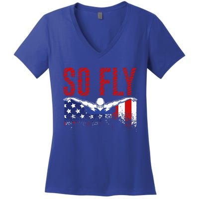 So Fly USA Swimming Team Sports Athlete US Swim Aquatic Women's V-Neck T-Shirt