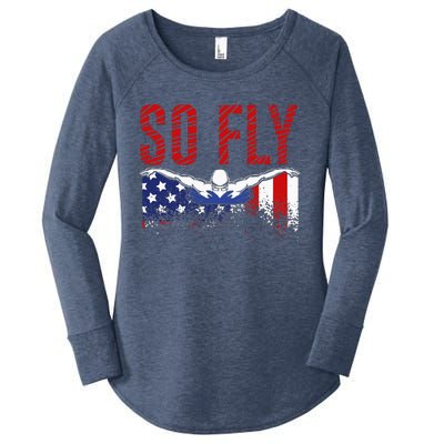 So Fly USA Swimming Team Sports Athlete US Swim Aquatic Women's Perfect Tri Tunic Long Sleeve Shirt