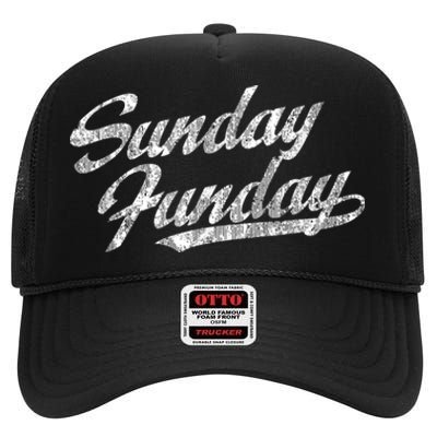 Sunday Funday Vintage Fun Day Sports Design Tee High Crown Mesh Back Trucker Hat