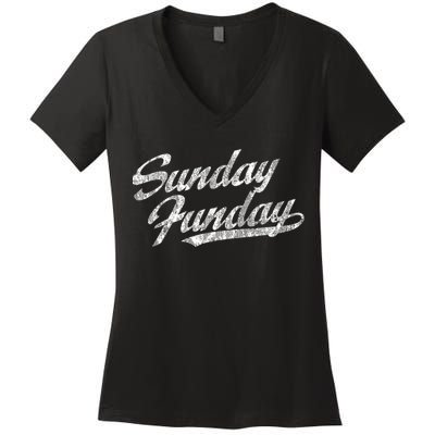 Sunday Funday Vintage Fun Day Sports Design Tee Women's V-Neck T-Shirt
