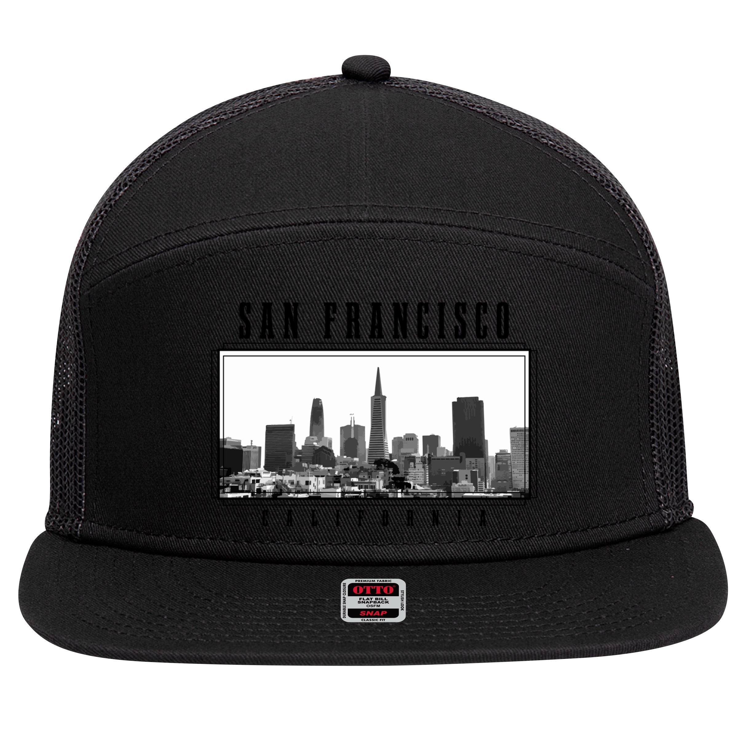 San Francisco Vintage Skyline California San Francisco Gift 7 Panel Mesh Trucker Snapback Hat