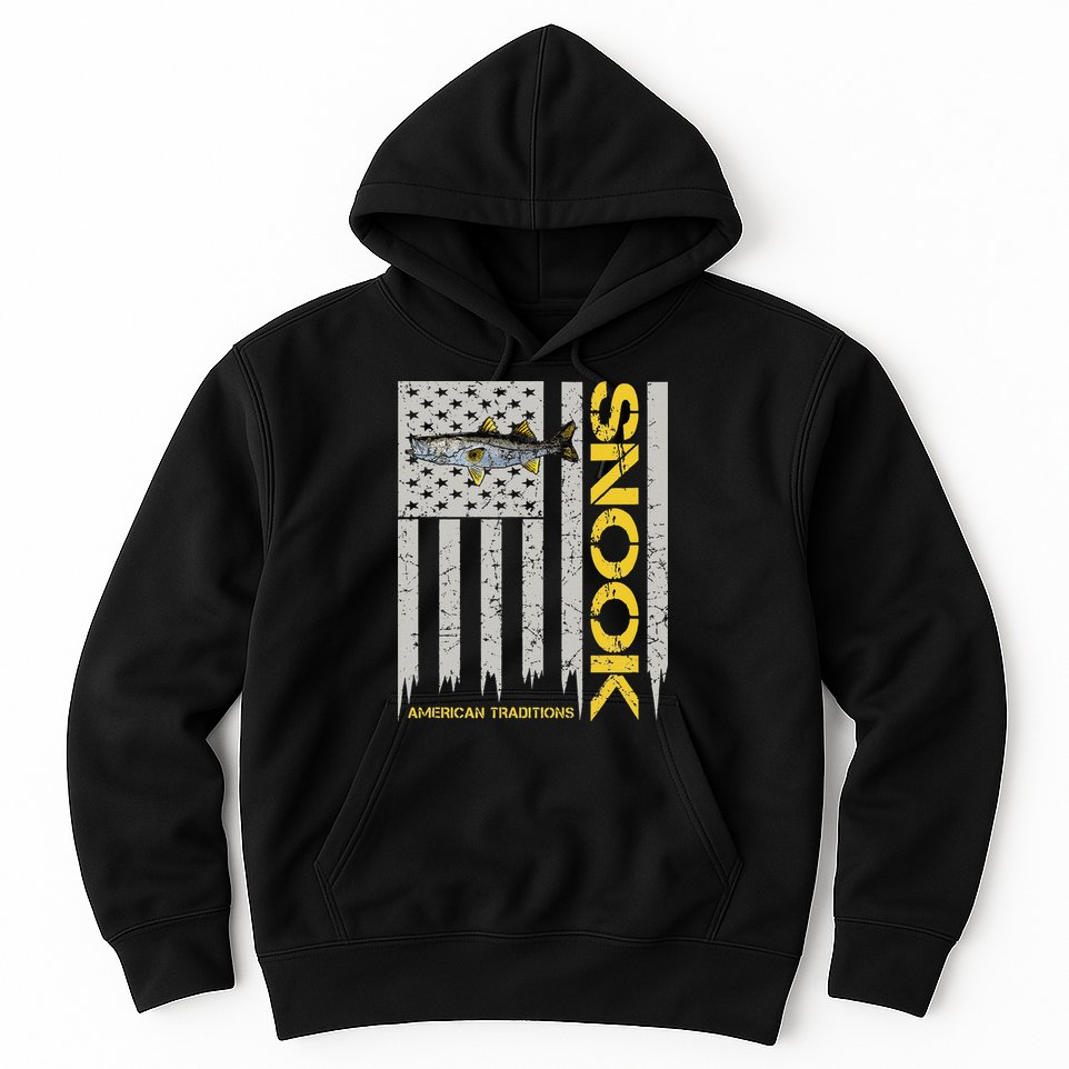 Snook Fisherman Vintage Style American Flag Snook Art Fish Hoodie