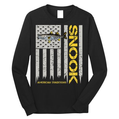 Snook Fisherman Vintage Style American Flag Snook Art Fish Long Sleeve Shirt