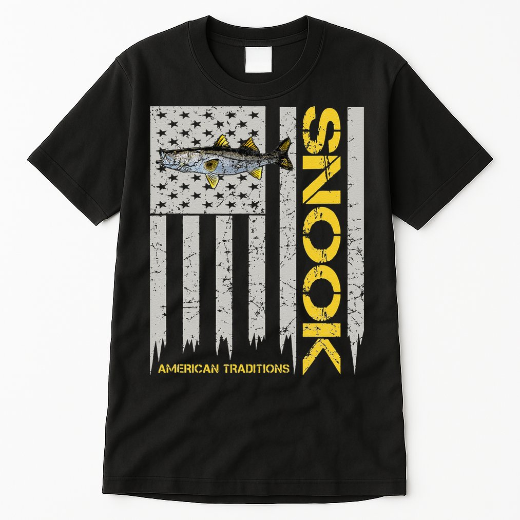 Snook Fisherman Vintage Style American Flag Snook Art Fish Tall T-Shirt