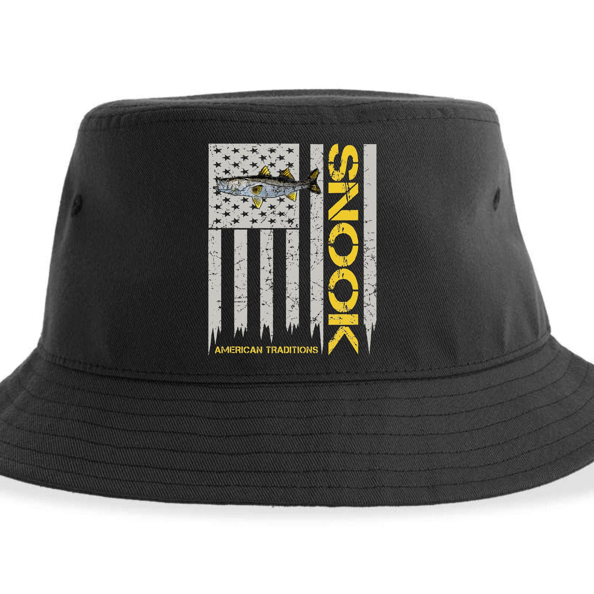 Snook Fisherman Vintage Style American Flag Snook Art Fish Sustainable Bucket Hat