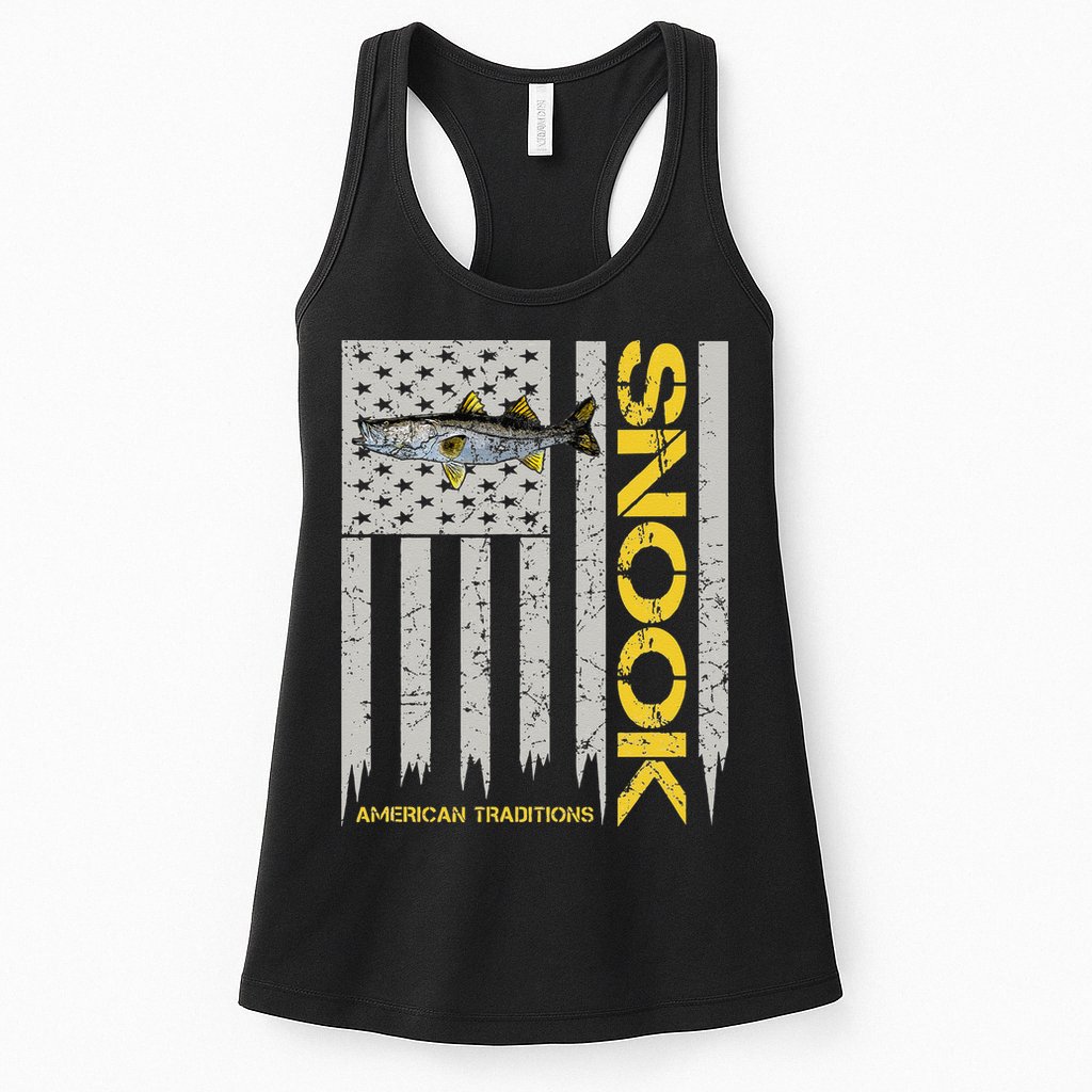 Snook Fisherman Vintage Style American Flag Snook Art Fish Womens Tank Top