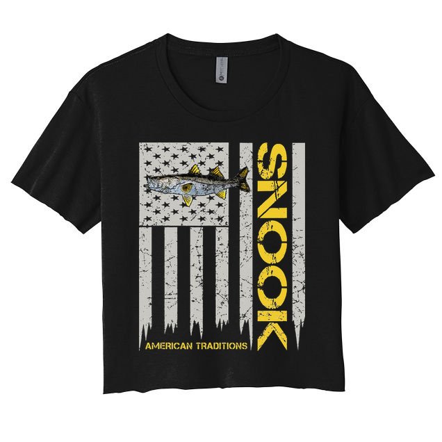 Snook Fisherman Vintage Style American Flag Snook Art Fish Crop Top