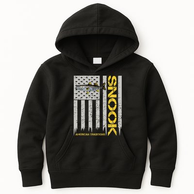 Snook Fisherman Vintage Style American Flag Snook Art Fish Kids Hoodie