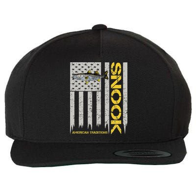 Snook Fisherman Vintage Style American Flag Snook Art Fish Wool Snapback Cap