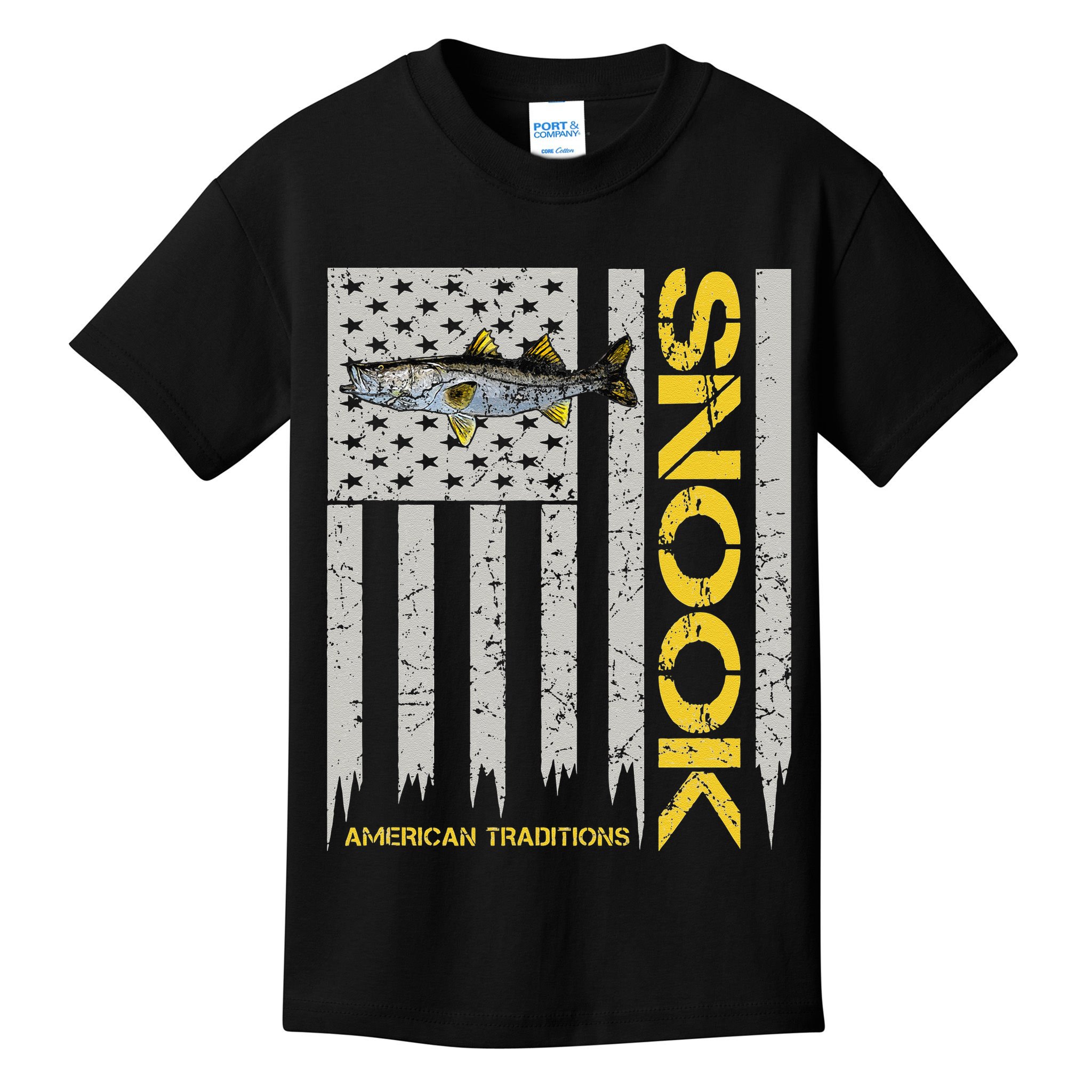 Snook Fisherman Vintage Style American Flag Snook Art Fish Kids T-Shirt