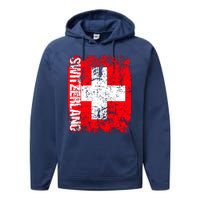 SWITZERLAND Flag Vintage Distressed SWISS Performance Fleece Hoodie