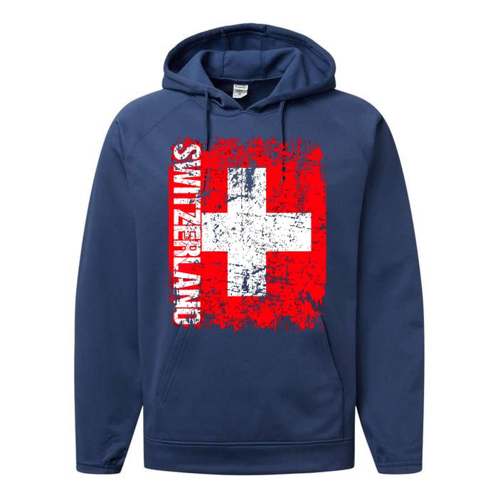 SWITZERLAND Flag Vintage Distressed SWISS Performance Fleece Hoodie