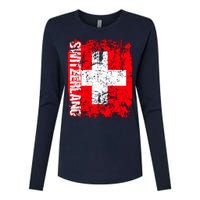 SWITZERLAND Flag Vintage Distressed SWISS Womens Cotton Relaxed Long Sleeve T-Shirt