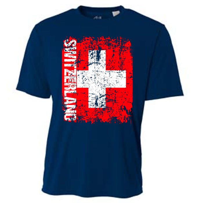 SWITZERLAND Flag Vintage Distressed SWISS Cooling Performance Crew T-Shirt