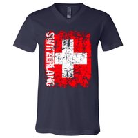 SWITZERLAND Flag Vintage Distressed SWISS V-Neck T-Shirt