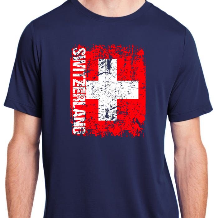 SWITZERLAND Flag Vintage Distressed SWISS Adult ChromaSoft Performance T-Shirt