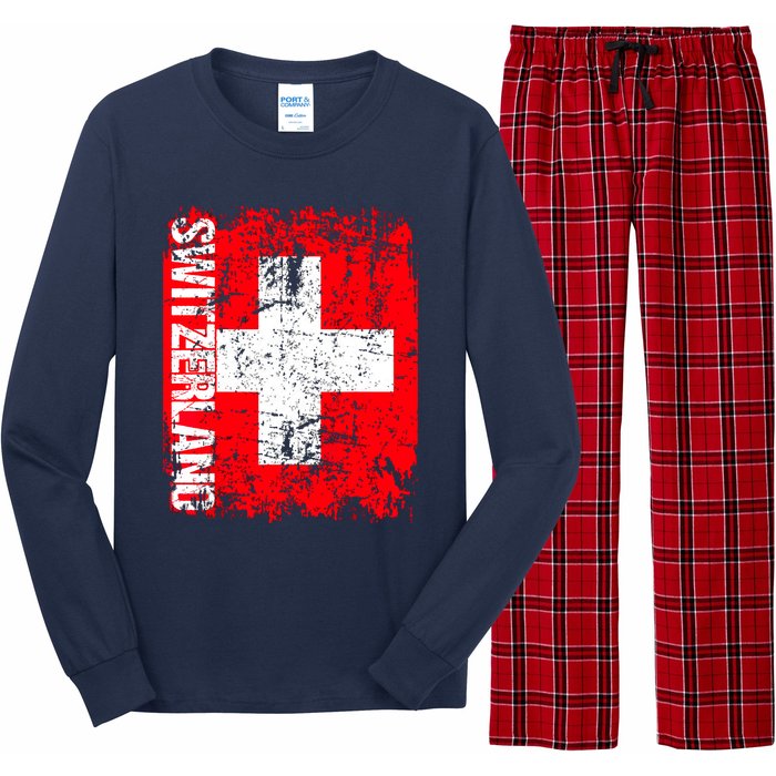 SWITZERLAND Flag Vintage Distressed SWISS Long Sleeve Pajama Set