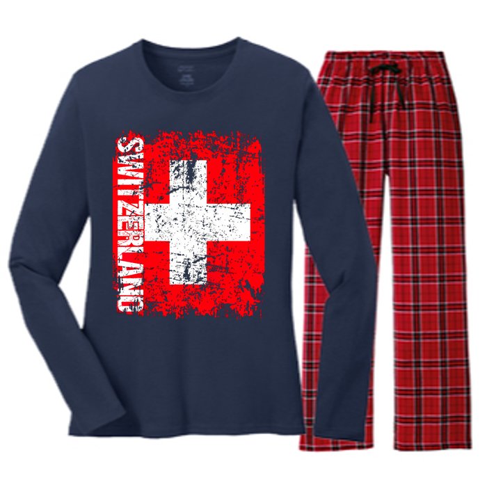 SWITZERLAND Flag Vintage Distressed SWISS Women's Long Sleeve Flannel Pajama Set 