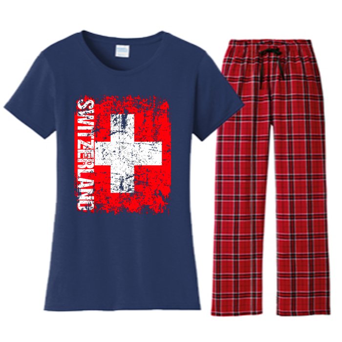 SWITZERLAND Flag Vintage Distressed SWISS Women's Flannel Pajama Set