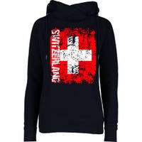 SWITZERLAND Flag Vintage Distressed SWISS Womens Funnel Neck Pullover Hood